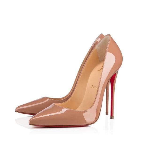 Christian Louboutin So Kate 120 Nude Patent Leather Pump Heels 37 