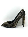 Yves Saint Laurent Black Gold Snake Print Pump Heels 