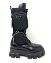 Prada Black Leather Nylon Tall Combat Boots
