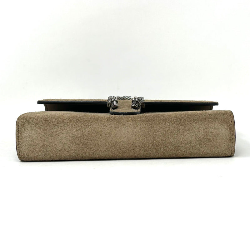 Gucci Mini Taupe Suede Wallet On Chain Bag