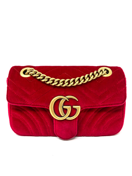 Gucci Red GG Marmont Mini Velvet Bag at 1stDibs