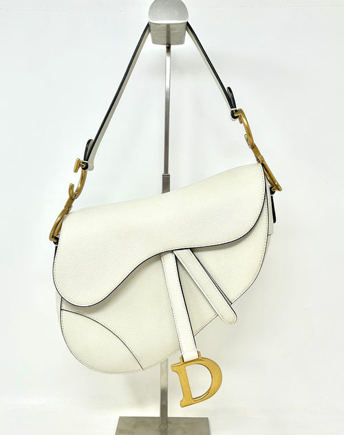 Christian Dior Off White Leather Saddle Handbag