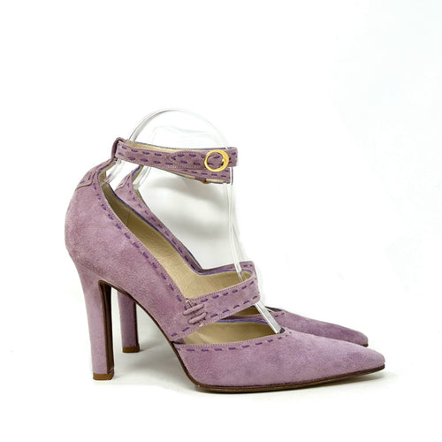 Christian Dior Light Purple Suede Leather Stitching Strap Heels 