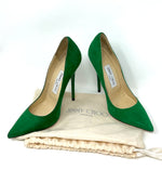Jimmy Choo Green Suede Leather Pointed Toe Heels 