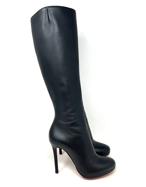 Christian Louboutin Black Leather Knee High Heel Boots