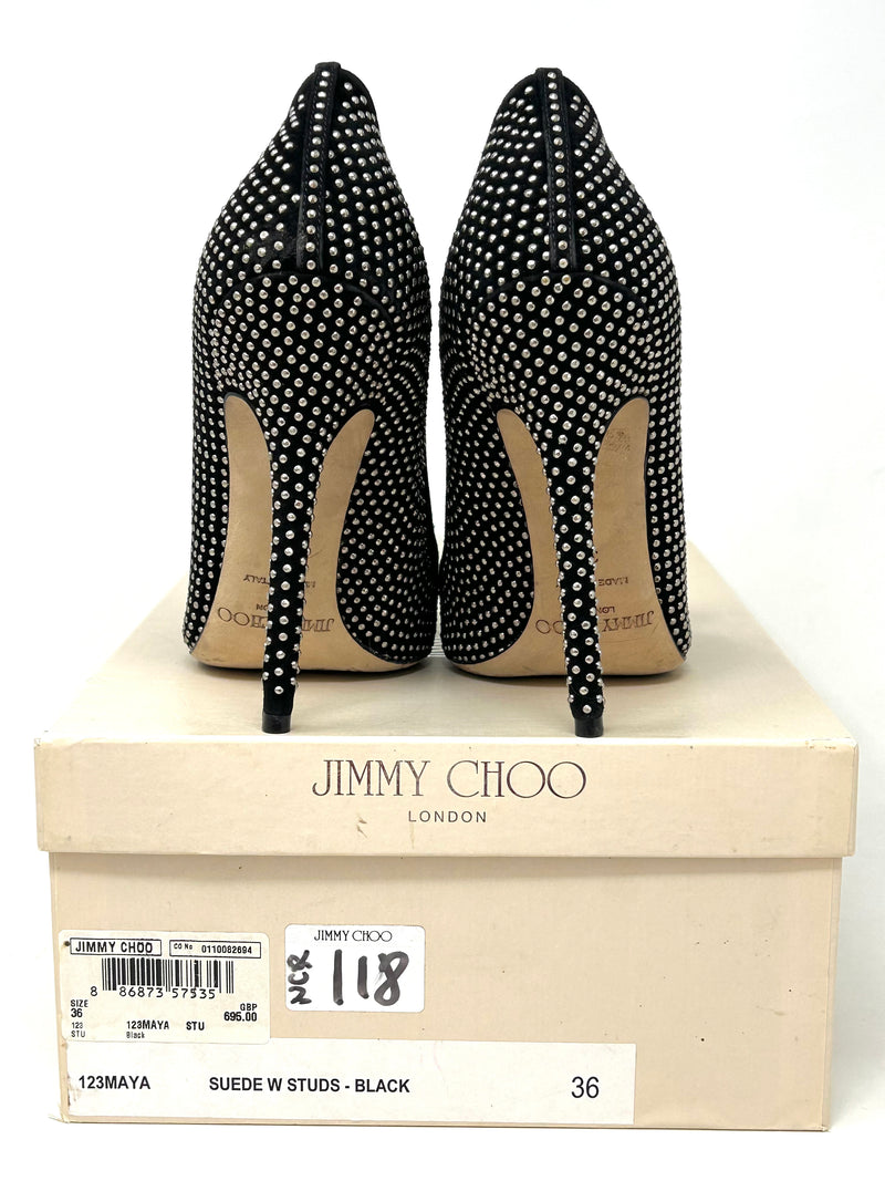 Jimmy Choo Black Suede Pointed Toe Studded Heels