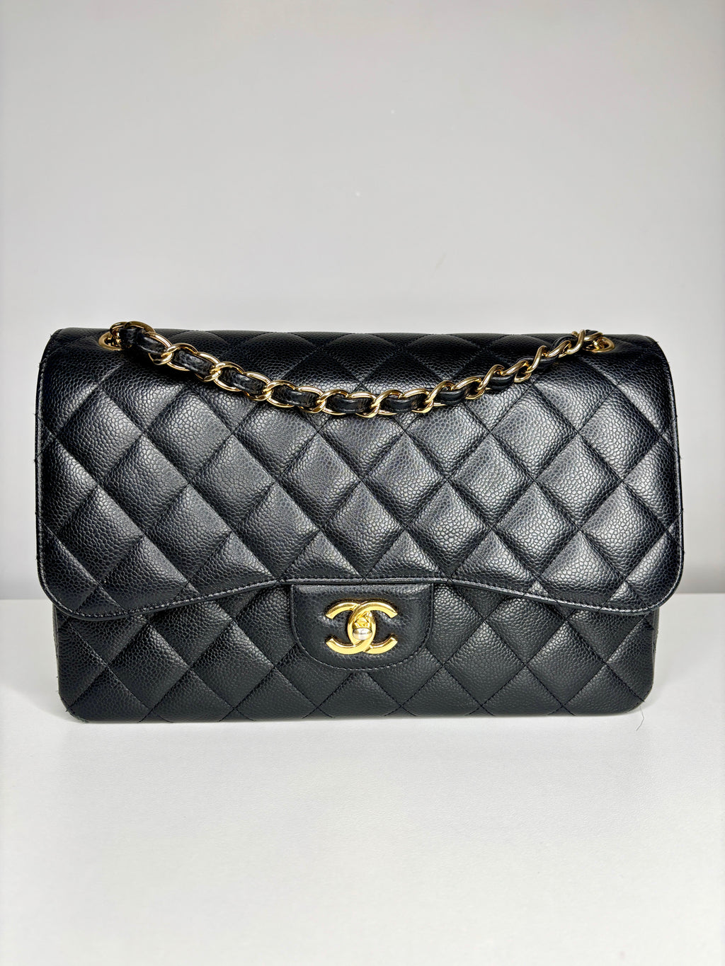CHANEL 25S SHOULDER BAG 34 IN BLACK CAVIAR WITH SILVER HARDWARE