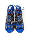 Aquazzura Embroidered Multicolor Blue Suede Peep Toe Heels 
