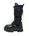 Prada Black Leather Nylon Tall Combat Boots