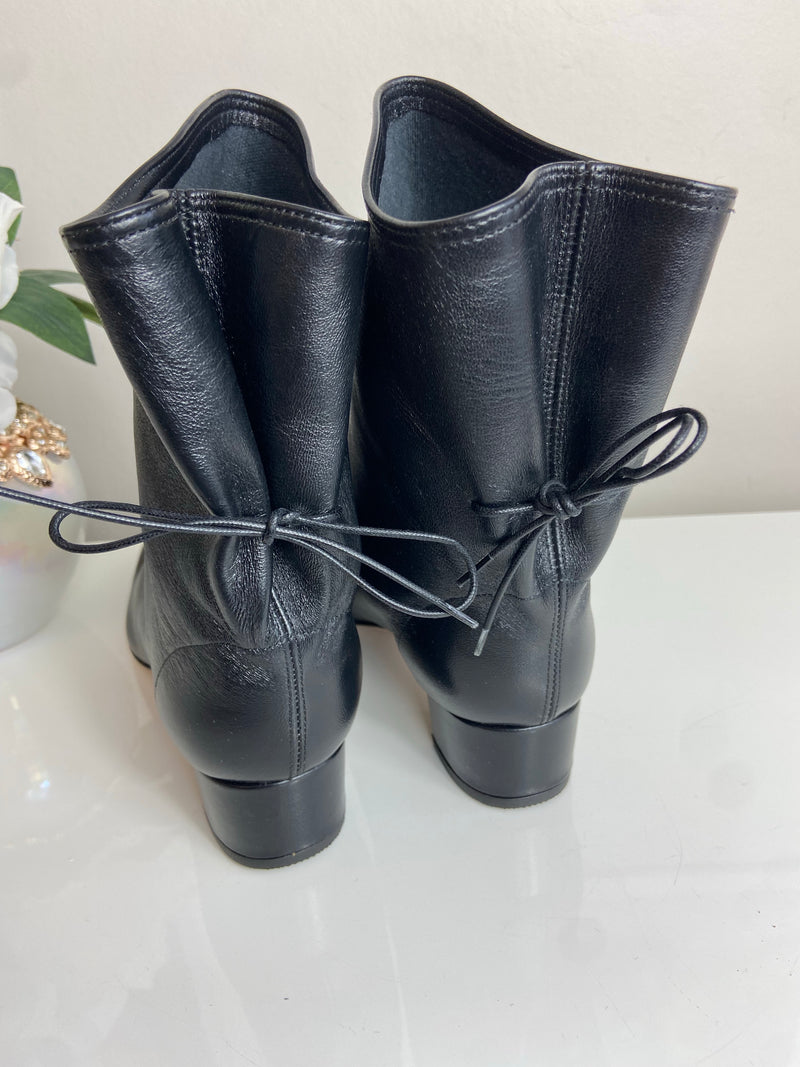 Soloviere Princess Black Leather Ankle Boots 38 UK 5