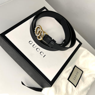 Gucci Marmont GG Pearl Black Leather Slim Belt