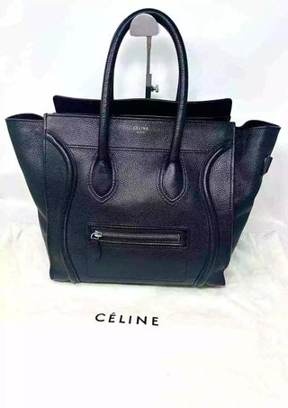 Celine Luggage Tote Mini Black Grainy Leather Handbag