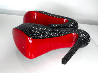 Christian Louboutin Lady Peep Grey/Black Strass Crystal Peep-Toe Platform Heels 38.5 UK5.5