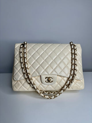 Chanel Classic Maxi Cream Calfskin Shoulder Flap Bag