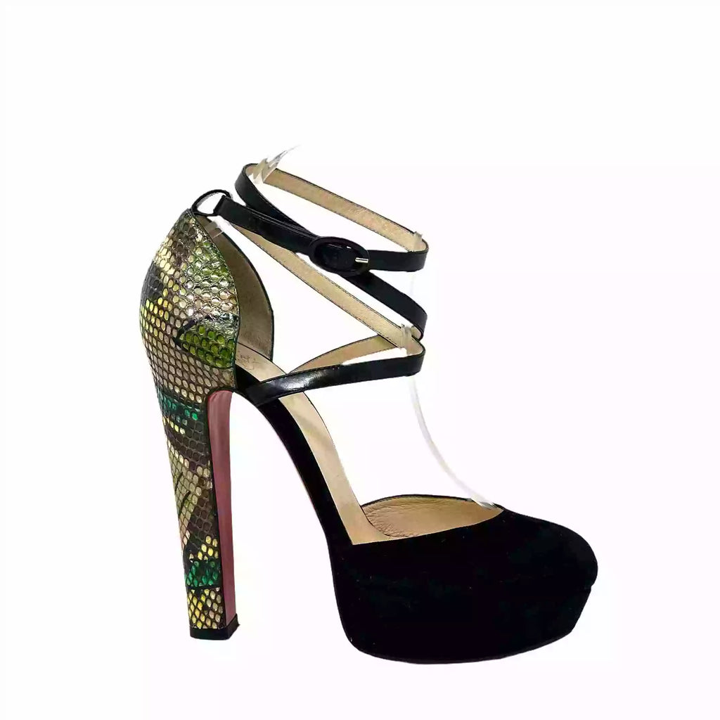 Python Platform Heels 41 Christian Louboutin La Favorita 140 Black Suede Python Platform Heels ...