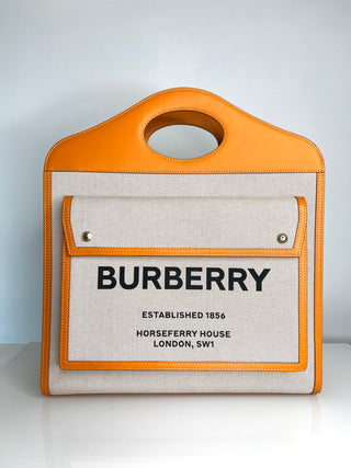 Burberry Pre-Loved Pocket Bag White /Orange Cotton Leather Medium Bag