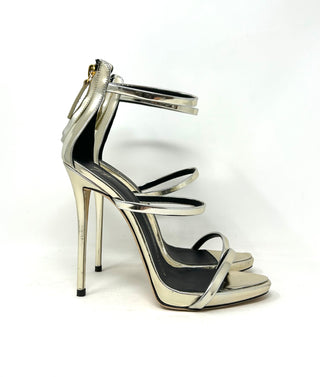 Giuseppe Zanotti Silver Patent Leather Heel Sandals