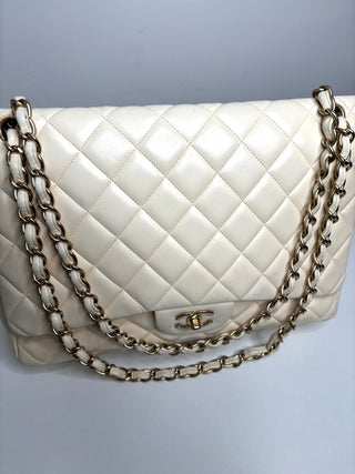 Chanel Classic Maxi Cream Calfskin Shoulder Flap Bag