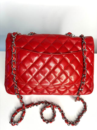 Chanel Jumbo Red Lambskin Classic Single Flap Shoulder Bag