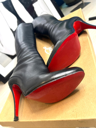 Christian Louboutin Bourge 100 Black Leather Knee-High Boots – Size 39 / UK 6