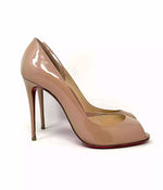 Christian Louboutin Demi You 100 Nude Patent Leather Peep Toe Heels 38 UK 5