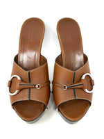 Gucci Horsebit Brown Leather Platform Peep Toe Clog Heels