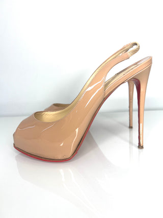 Christian Louboutin Preloved Private Number 120 Nude Patent Peep-toe Slingback Heels 37 UK4