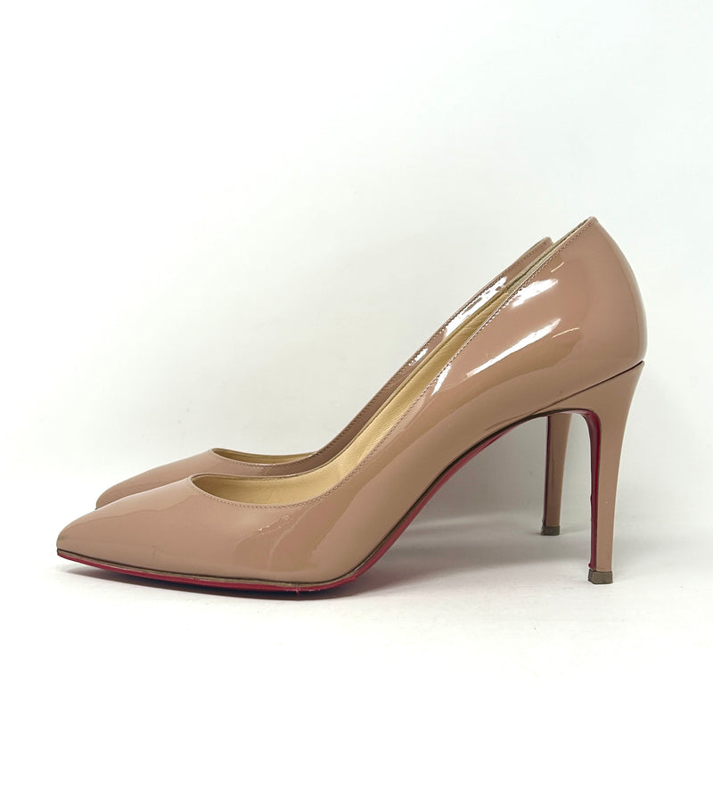 Christian Louboutin Pigalle 85 Nude Patent Leather Pump Heels 39.5 UK 6.5