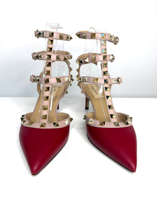 Valentino Garavani Rockstud 65 Caged Burgundy Leather Pumps 36 UK3