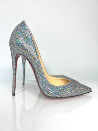 Christian Louboutin So Kate 120 Glitter Disco Ball Silver Heels 38 UK5