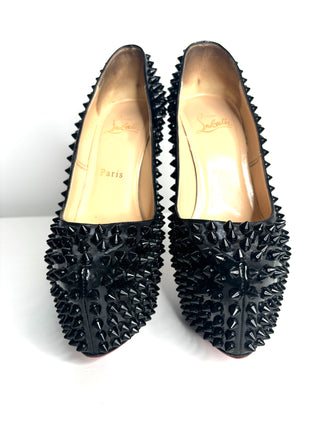 Christian Louboutin Daffodile Spike Black Patent Leather Platform Heels 37.5 UK4.5