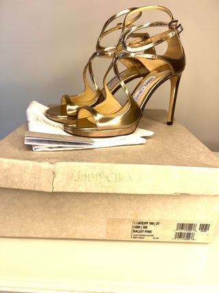 Jimmy Choo Lance 100 Ballet Pink Leather Sandals 37 UK4
