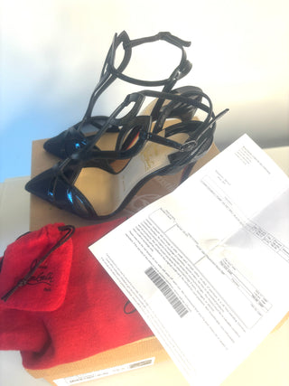 Christian Louboutin Double L Pump 100 Black Patent Leather & Mesh Heels – EU 35.5 / UK 2.5