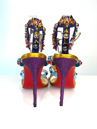 Christian Louboutin Kaleikita 100 Studded Lace-Up Sandals 38 UK5