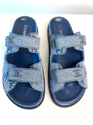 Chanel Denim CC Monogram Dad Sandals 38.5 UK5.5