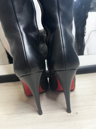 Christian Louboutin Bourge 100 Black Leather Knee-High Boots – Size 39 / UK 6
