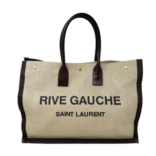 Saint Laurent Large Beige And Dark Brown Canvas Tote Bag