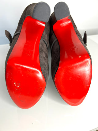 Christian Louboutin Harletty Brown Suede Platform Knee High Boots 38 UK5