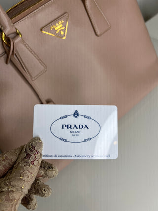Prada Promenade Cammeo Blush Beige Saffiano Lux Leather Handbag