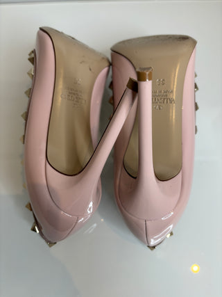 Valentino Garavani Rockstud 100 Water Rose Patent Leather Pumps Heels 36 UK3