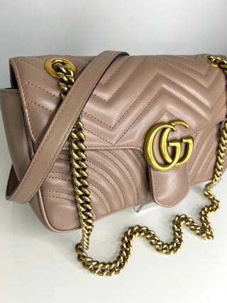 Gucci Preloved Marmont Medium Beige Leather Shoulder Bag