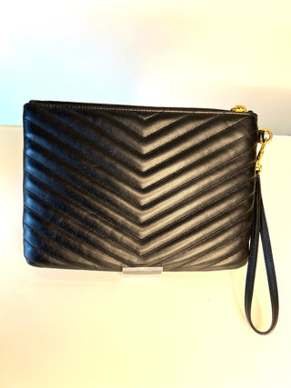 Saint Laurent YSL Monogram Cassandre A5 Black Leather Wristlet Zip Pouch Clutch Bag