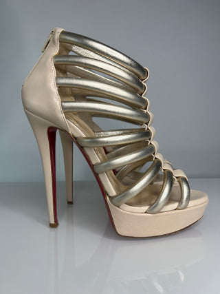 Christian Louboutin Romaine Gladiator Gold Beige Platform Sandals  39 UK6