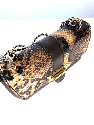 Aspinal of London Lottie Black Leather Python Print Crossbody Bag