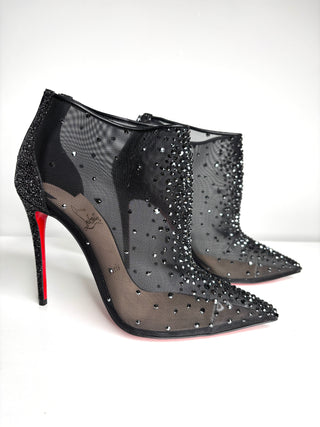 Christian Louboutin Constella Bootie 100 Black Strass Mesh Booties 37.5 UK4.5