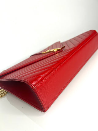Saint Laurent YSL Pre-Loved Large Envelope Red Chevron Quilted Leather Shoulder Bag