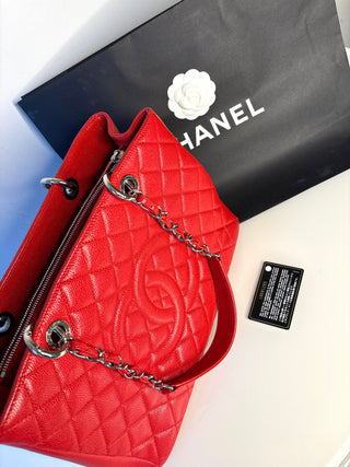 Chanel Preloved GST Red Caviar Leather Grand Shopper Bag
