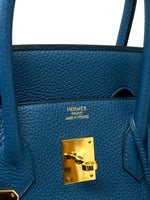 Hermes Birkin 35 Bleu De Presse Gold Hardware Togo Leather Handbag