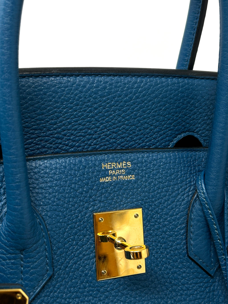 Hermes Birkin 35 Bleu De Presse Gold Hardware Togo Leather Handbag