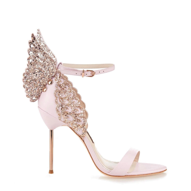 Sophia Webster Pink Leather Glitter Wing Heel Sandals 